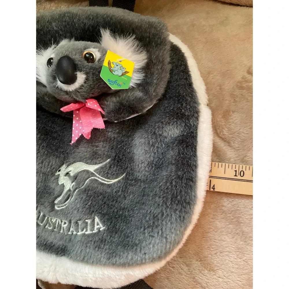 Softoi Australia Koala Plush Backpack Grey Faux‎ Fur Kangaroo Souvenir Bag NWT